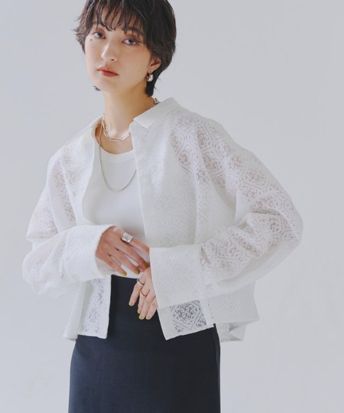 ブラウス シャツ レースクロップドブラウス レディース ap retro ブラウス シャツ ヘムレースクロップドシャツ