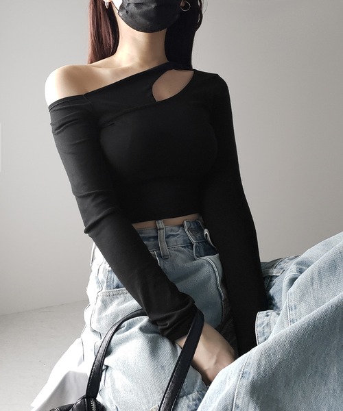 me+em select tシャツ 「 3color 」ワンショルダーカットアウト
