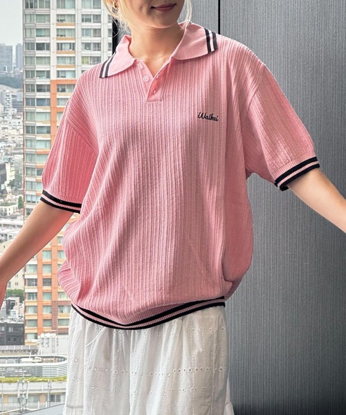 ニット セーター 「UNISEX」Wai Kei／ラインPOLOニットT レディース メンズ WaiKei ニット セーター 「UNISEX」Wai Kei／ラインPOLOニットT