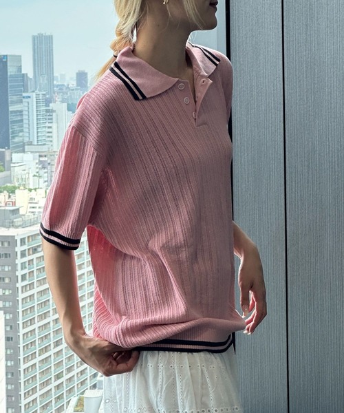 ニット セーター 「UNISEX」Wai Kei／ラインPOLOニットT レディース メンズ WaiKei ニット セーター 「UNISEX」Wai Kei／ラインPOLOニットT