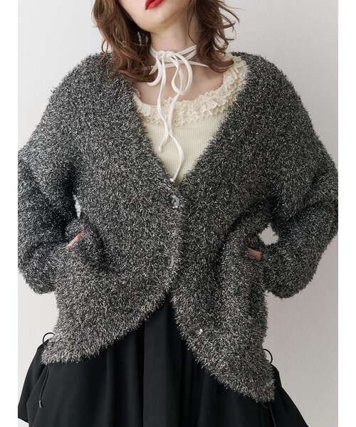 jouetie（ジュエティ） カーディガン ラメシャギーニットVネック