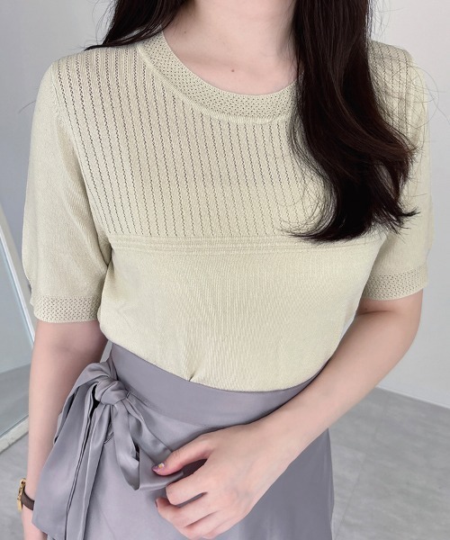 極美品　モラビトブラン サマーセーター　リネンコットン　ラメ入りニット　ベージュ TOKYO BASIC LLサイズ サマーニット レディース vネック 綿