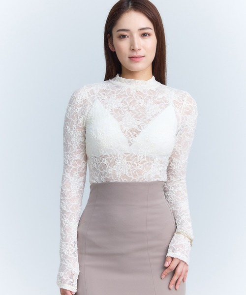 tシャツ シュリンクレースバックオープントップス レディース