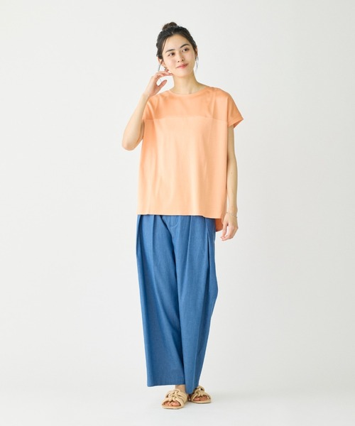 tシャツ サテン切り替えドルマンスリーブカットソー「スビン綿MIXフライス」 レディース I.T.'S. international tシャツ サテン切り替えドルマンスリーブ