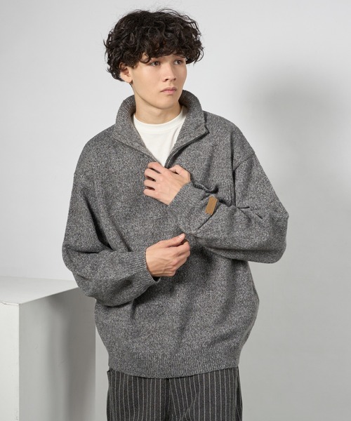 kutir（クティール） セーター ニット RUBBER LOGO MELANGE HALF ZIP
