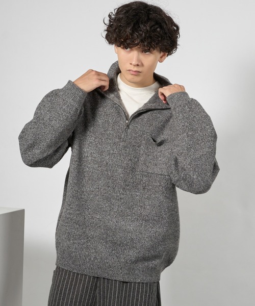 kutir（クティール） セーター ニット RUBBER LOGO MELANGE HALF ZIP