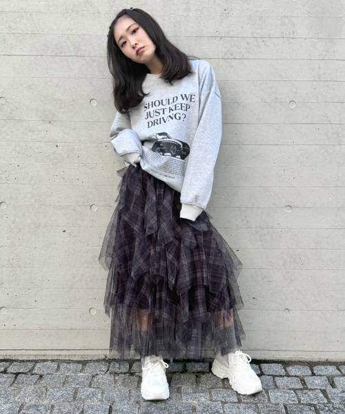 VIVIENNE TAM チュールティアードロングスカート チェック ボリューム