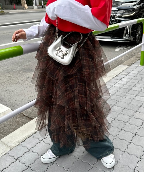 SOLLON.（ソルロン） スカート チェック柄ティアードチュールスカート