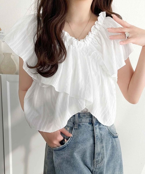 ブラウス シャツ ２ＷＡＹオフショルキャミブラウス レディース JUNOAH ブラウス シャツ 2wayオフショルペプラムブラウス