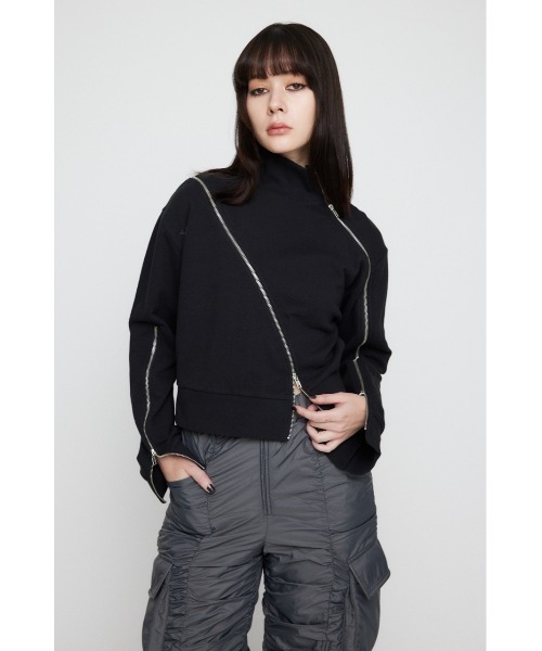 ラグアジェム　ブラック　スウェット LAGUA GEM トレーナー スウェット CURVE ZIP レディース