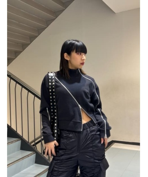 ラグアジェム　ブラック　スウェット LAGUA GEM トレーナー スウェット CURVE ZIP レディース