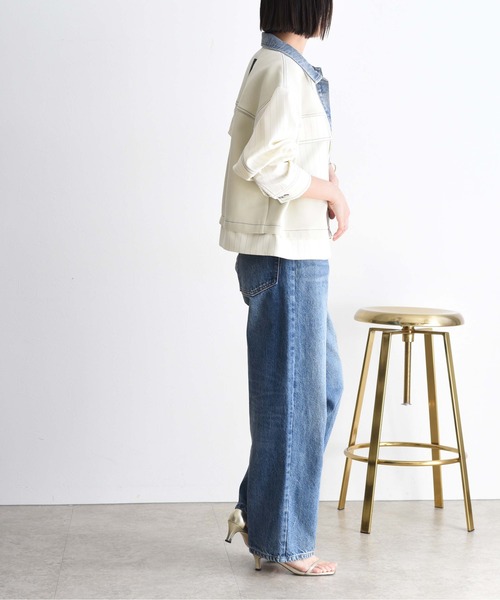 Eimee Law コート アウター デニムトリム ダンボール＆ストライプ 