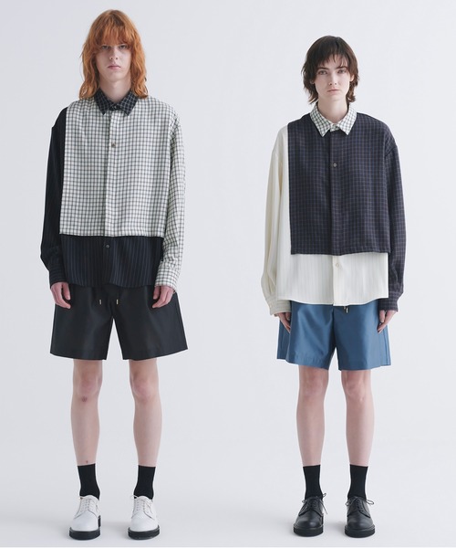 CULLNI シャツ Check Asymmetrical Stripe Long Sleeve Shirt