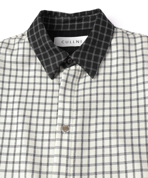CULLNI シャツ Check Asymmetrical Stripe Long Sleeve Shirt