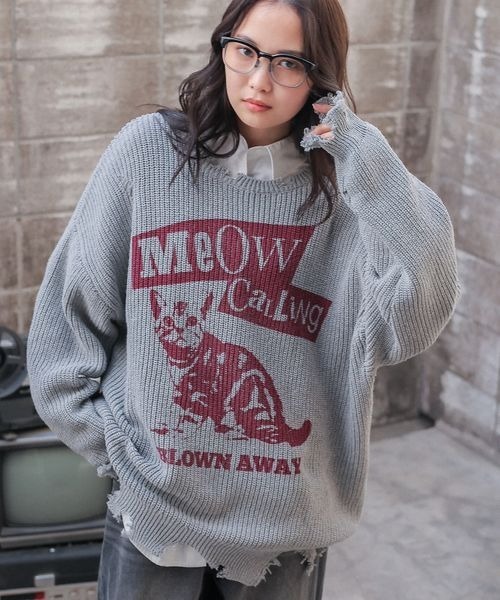 PBLIM ニット セーター 「UNISEX」ダメージキャットニット レディース