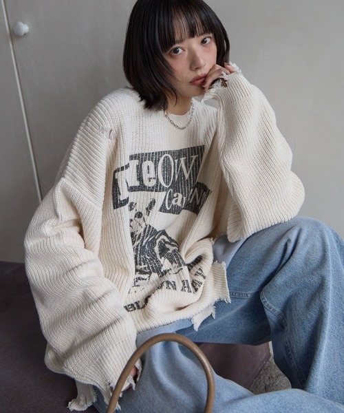 PBLIM ニット セーター 「UNISEX」ダメージキャットニット レディース