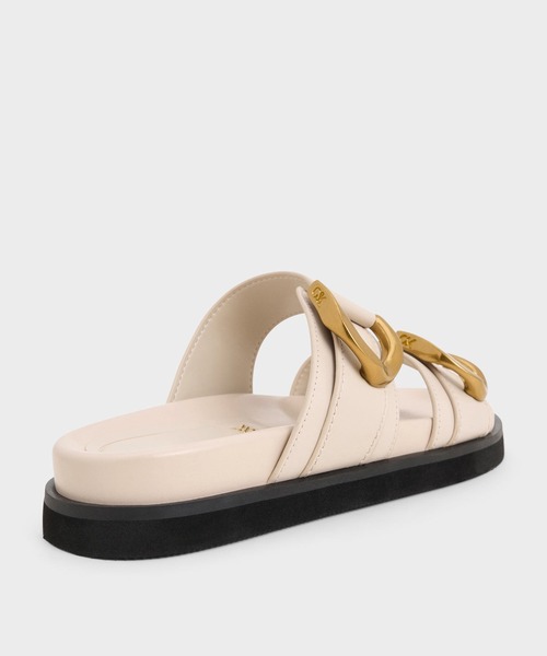 CHARLES & KEITH◆Gabine バックル レザー スライド◆送料込 CHARLES ＆ KEITH サンダル Gabine ガビーヌ バックルレザー