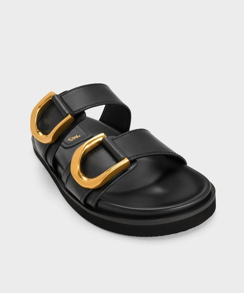 CHARLES & KEITH◆Gabine バックル レザー スライド◆送料込 Gabine ガビーヌ バックルレザースライド - ブラック | CHARLES