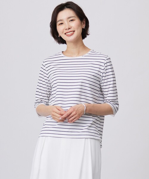 tシャツ 「洗える」スムースジャージー ボーダー カットソー レディース
