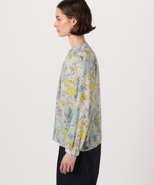 ブラウス シャツ サマーボウルプリント ピンチタックブラウス レディース