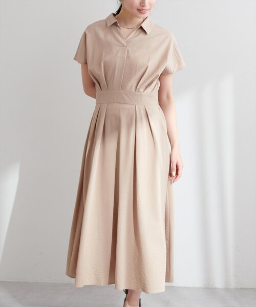 natural couture ワンピース 「WEB限定」涼しげスキッパー衿お上品