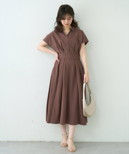 natural couture ワンピース 「WEB限定」涼しげスキッパー衿お