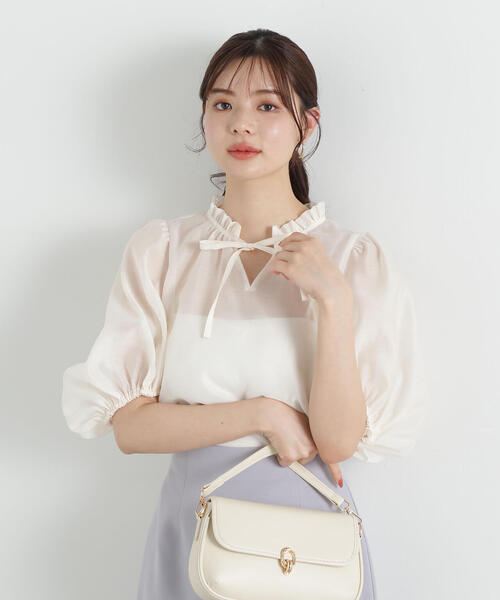 【美品】IENA ボリュームスリーブ シアー ブラウス とろみ オーバーサイズ 美品】IENA ボリュームスリーブ シアー ブラウス とろみ