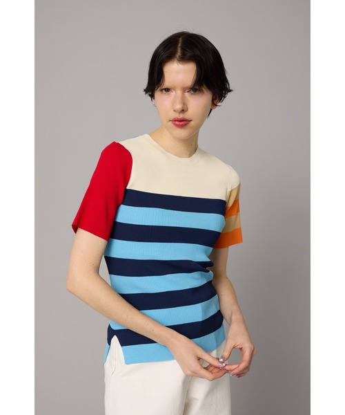 ニット セーター Back slit border tops　　バックスリットボーダートップス レディース