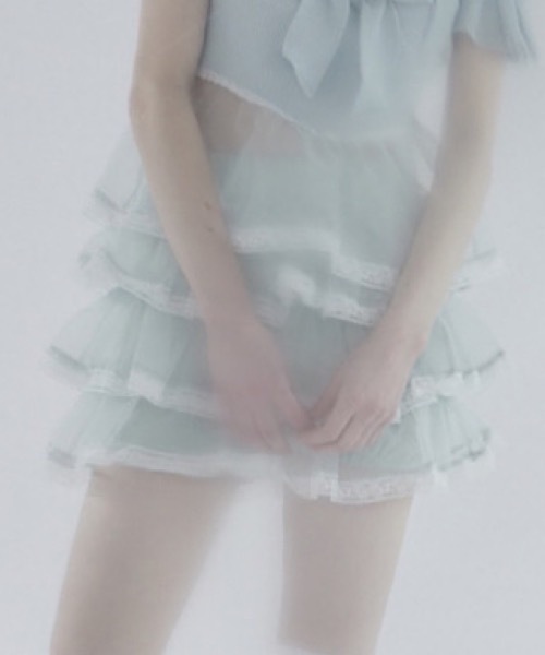lilLilly パンツ レースオーガンジーフリルショートパンツ
