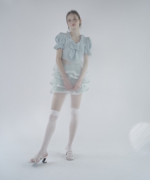 lilLilly パンツ レースオーガンジーフリルショートパンツ