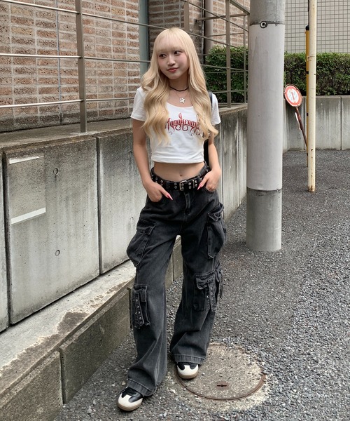 tシャツ Uネック フロントレタリングロゴプリント ショート丈ピチT レディース | lilful | 07