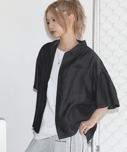 シャツ テンセルデニムハーフスリーブ短丈シャツ「UNISEX