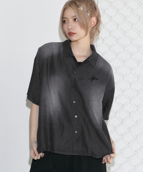 シャツ 半袖 テンセルデニムハーフスリーブ短丈シャツ「UNISEX