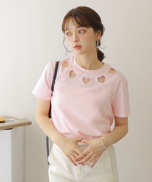 tシャツ heart open cut tee /ハート オープンカット 半袖 Tシャツ レディース