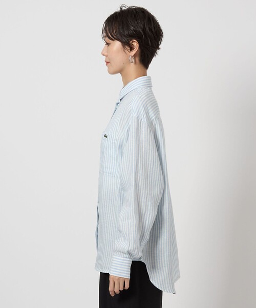 「LACOSTE」 長袖シャツ 40 ライトブルー レディース LACOSTE ブラウス シャツ 「LACOSTE」オーバーサイズ レディース