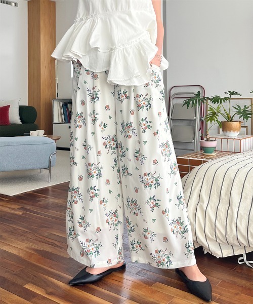 パンツ スモールフラワー イージーワイドパンツ レディース : ZOZOTOWN