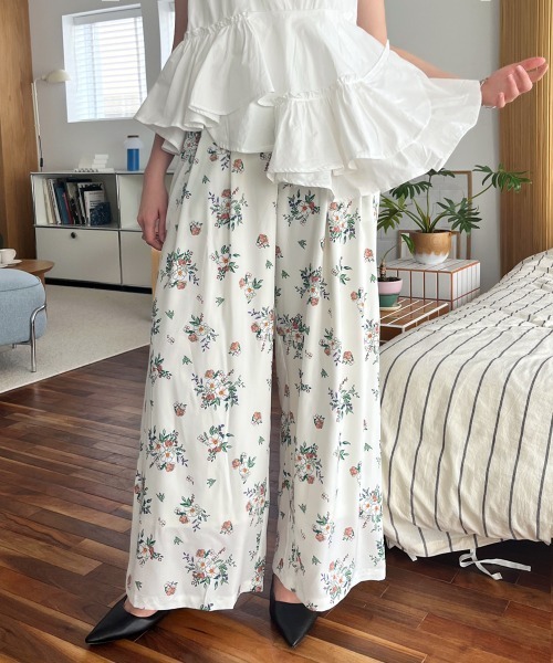パンツ スモールフラワー イージーワイドパンツ レディース : ZOZOTOWN