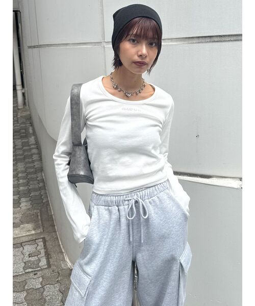 MURUA レディース　トップス　白　ホワイト　カットソー　ムルーア　リブート MURUA（ムルーア） tシャツ HOTFIXロゴテレコトップス レディース