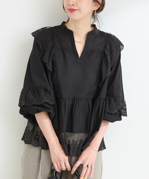 B.C STOCK（ベーセーストック） ブラウス シャツ 手洗い可 / レース