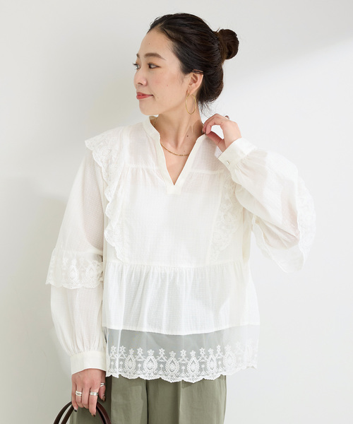 B.C STOCK（ベーセーストック） ブラウス シャツ 手洗い可 / レース