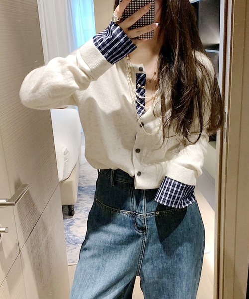 WESTSEA（ウエストシー） カーディガン チェック柄シャツレイヤード風
