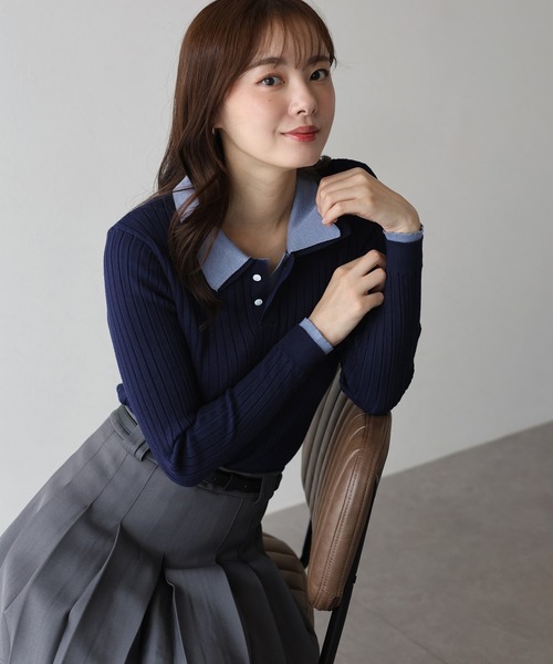 Bibiy ROSIE SHIRT KNIT NAVY ネイビー　襟付きニット Bibiy ROSIE SHIRT KNIT NAVY ネイビー 襟付きニット Bibiy ROSIE