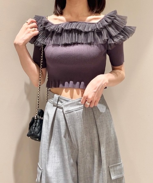 「SNIDEL」 半袖ニット FREE ブラック レディース_画像3