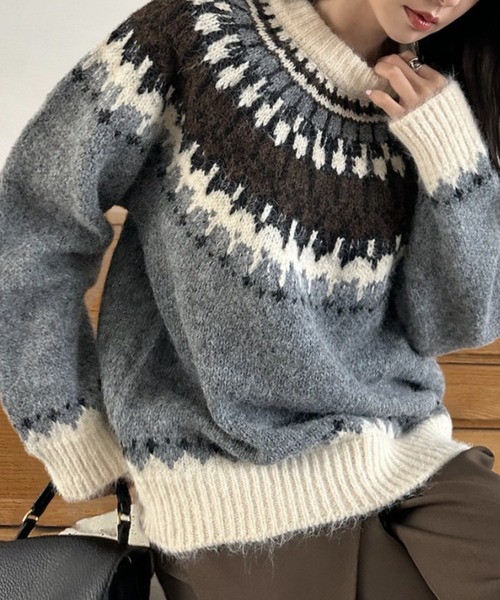 Eclat one ニット セーター 「Eclat one」ノルディック柄 クルーネック