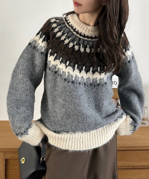 Eclat one ニット セーター 「Eclat one」ノルディック柄 クルーネック