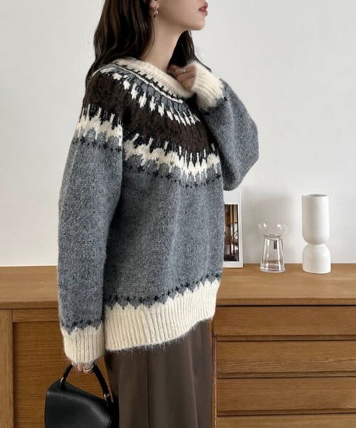 Eclat one ニット セーター 「Eclat one」ノルディック柄 クルーネック