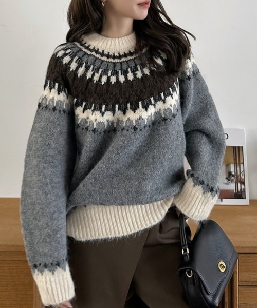 Eclat one ニット セーター 「Eclat one」ノルディック柄 クルーネック