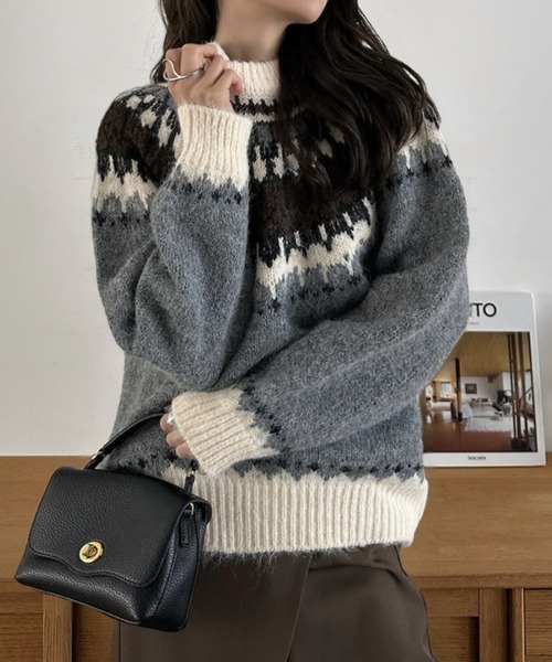 Eclat one ニット セーター 「Eclat one」ノルディック柄 クルーネック