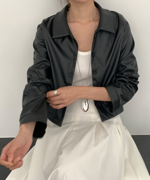 ショート丈 ライダースジャケットw クロップド レザー 黒 クロップド丈ライダースジャケット｜INGNI(イング) 公式通販｜INGNI STORE