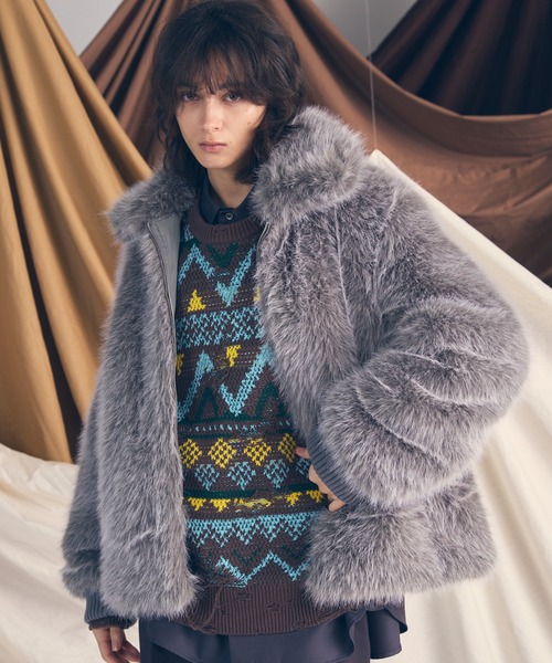 ECO FUR JACKET ネイビー 野沢和香⭐︎新品未使用⭐︎WERTY ECO FUR JACKET ネイビー - メルカリ